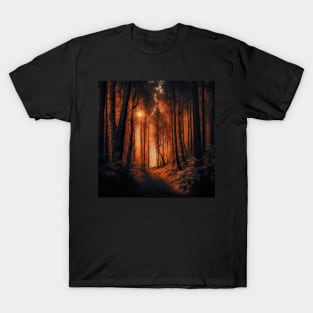 Abstract art of orange forest lit with winter sunlight T-Shirt